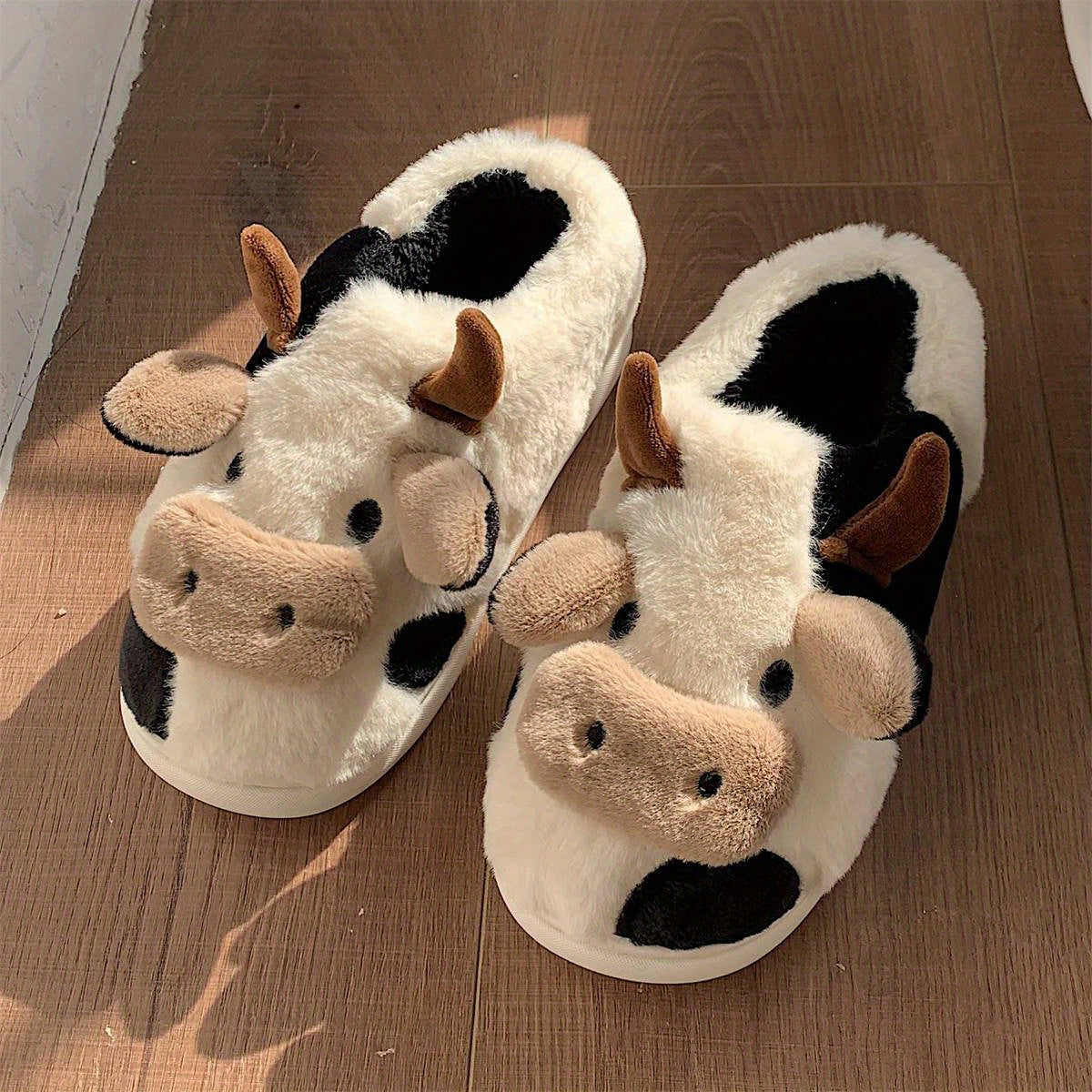 Women's Plush Cow Head Indoor Slippers Warm Foam Cushioned