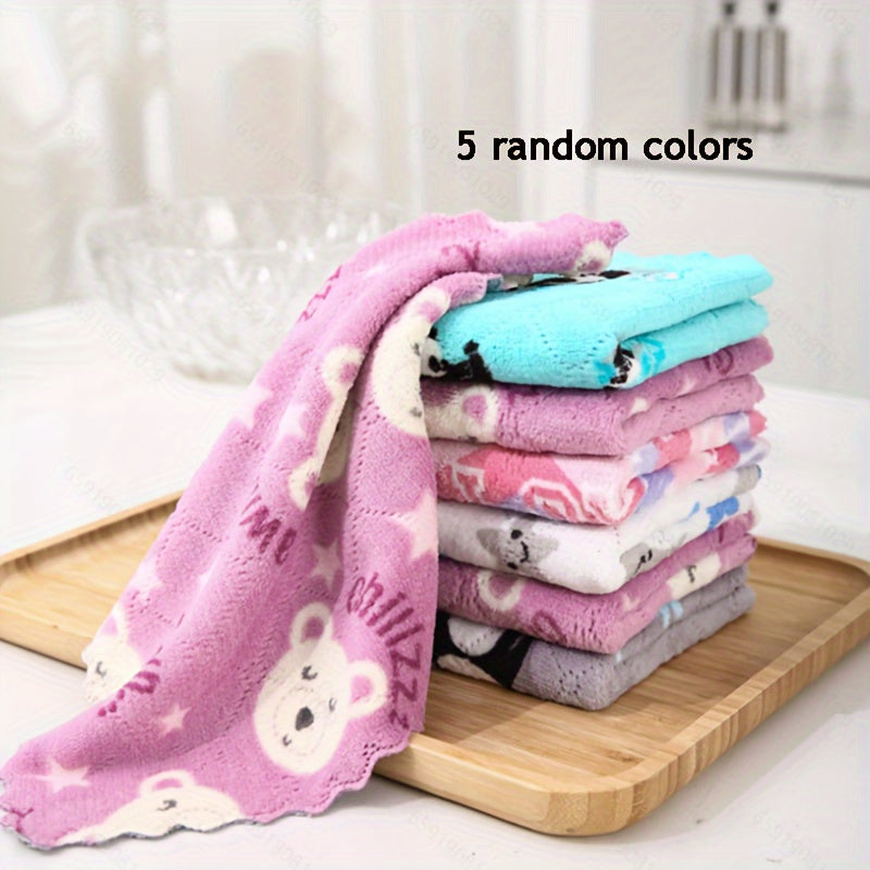Coral Fleece Kitchen Towels Double-Sided Thickened Cleaning Rags Set of 5