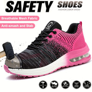 Women's Mesh Safety Work Shoes Steel Toe Anti-Smash Pink Black Gradient