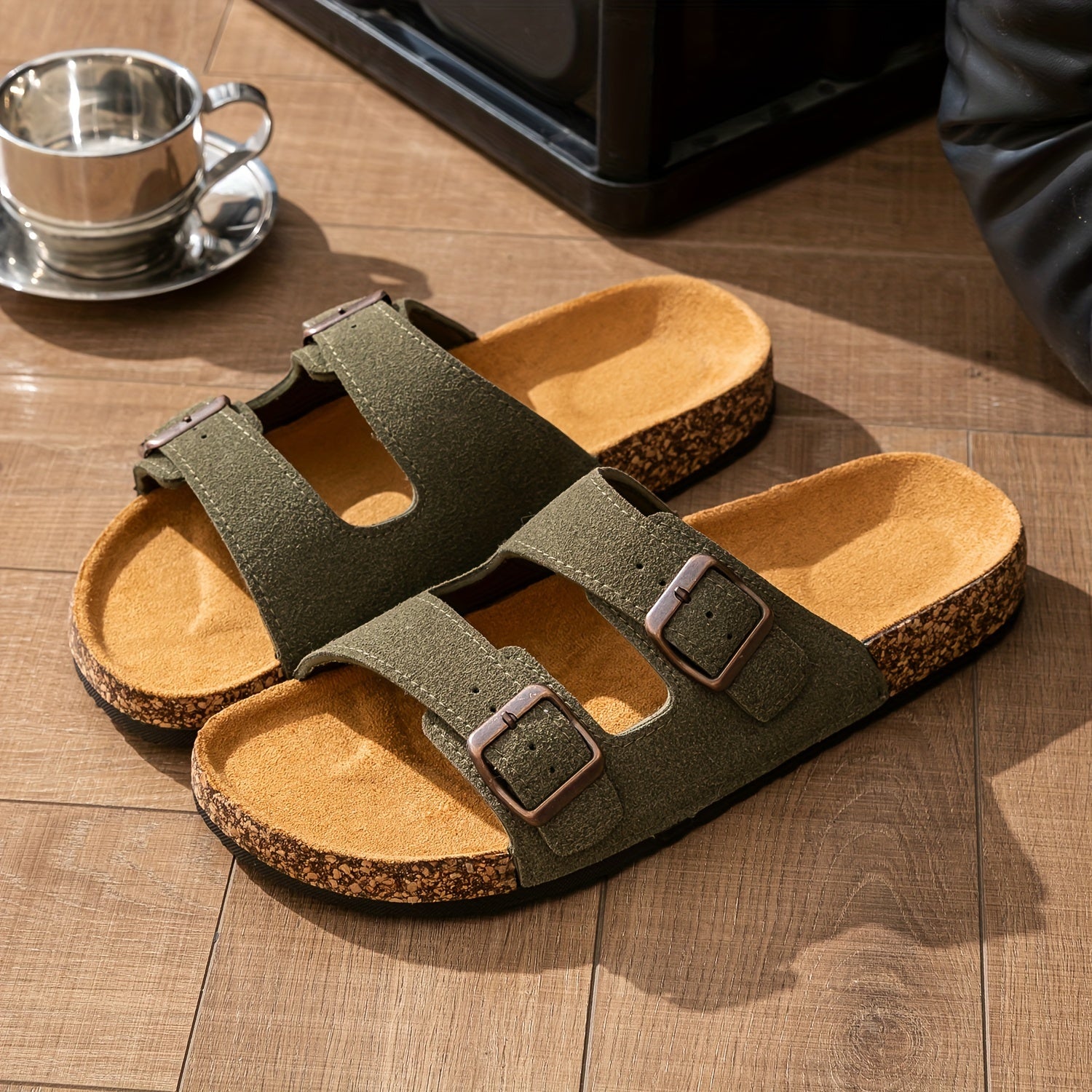 Men and Women Summer Slide Sandals with Thick Sole Green Yellow PU TPR Casual