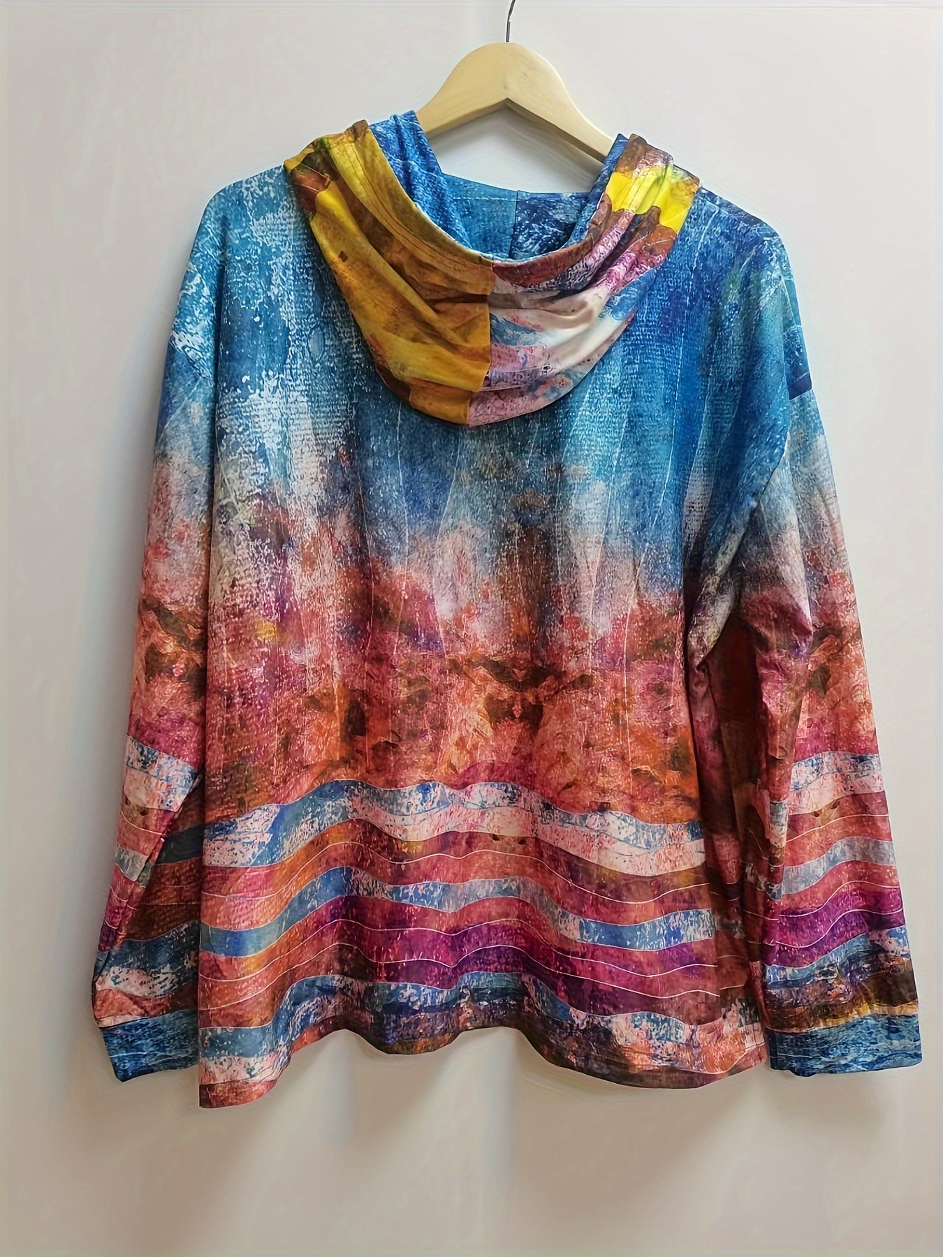 Толстовка с цветочным принтом и регулируемым капюшоном для полных женщин, длинные рукава, осень-зима