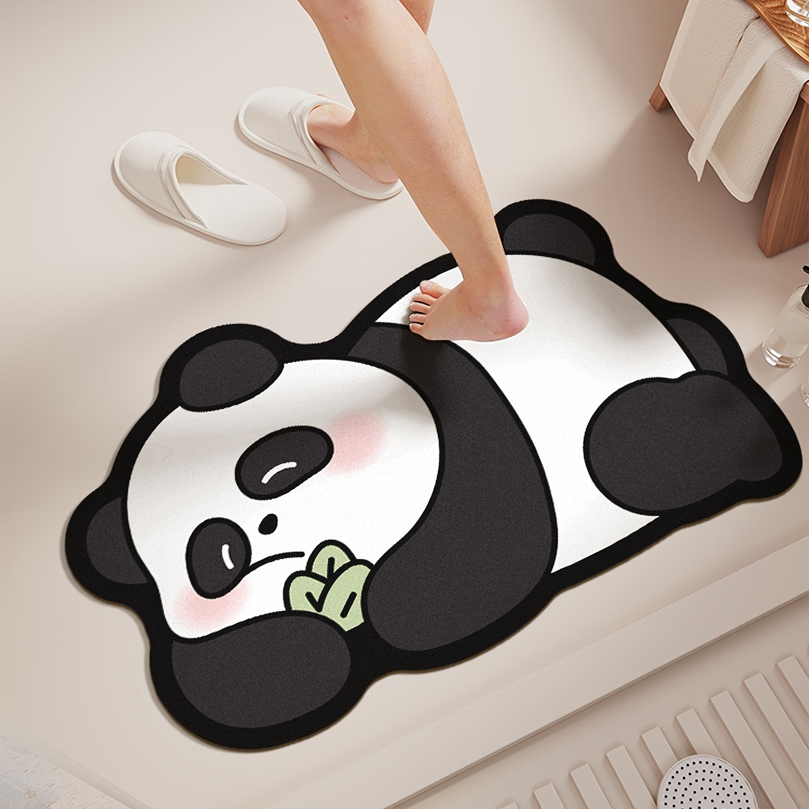 Alfombra de baño con estampado de panda absorbente, antideslizante y de secado rápido para uso en baño o exterior