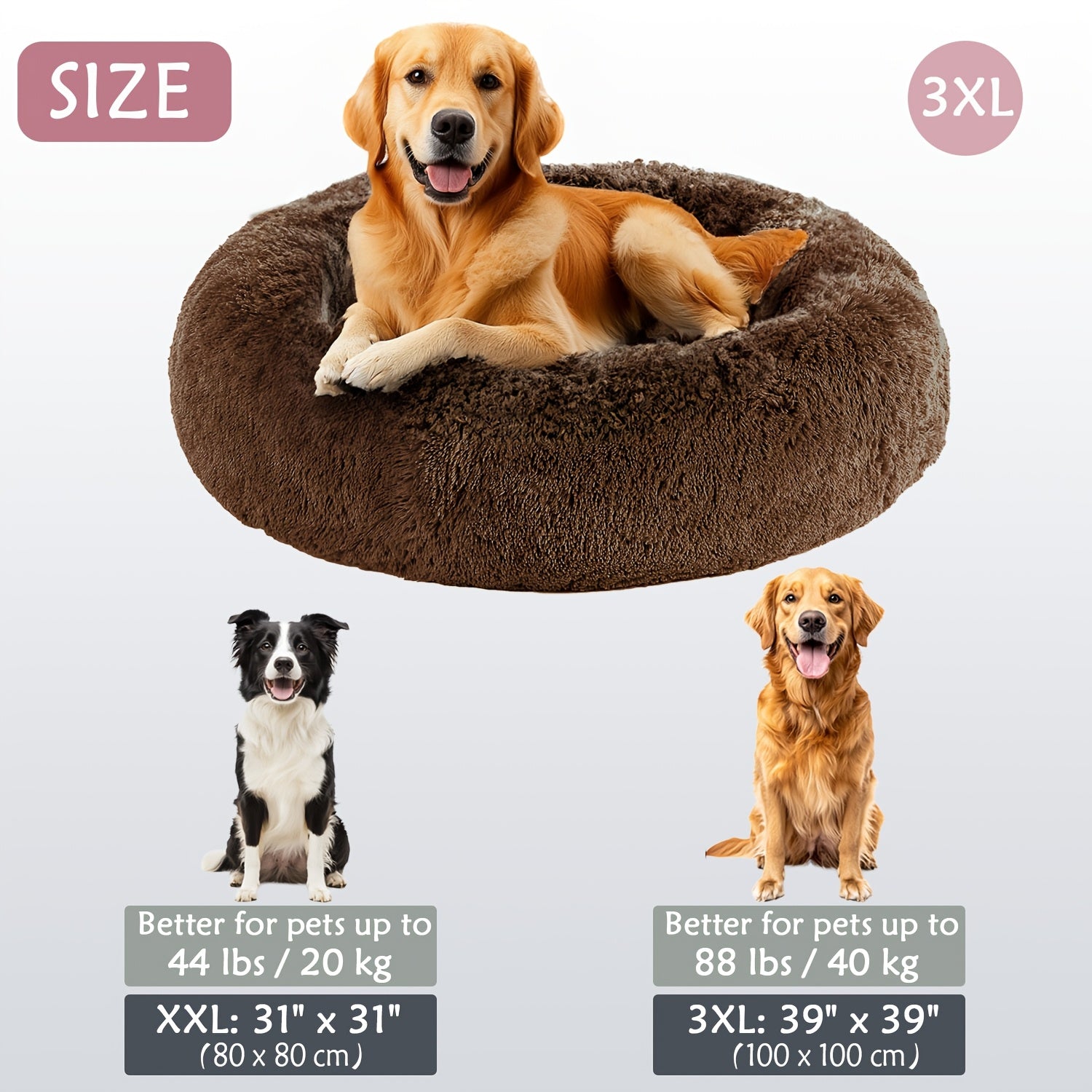 Round Dog Bed for Winter Indoor Use Polyester Non-Skid Bottom Small to Large Dogs