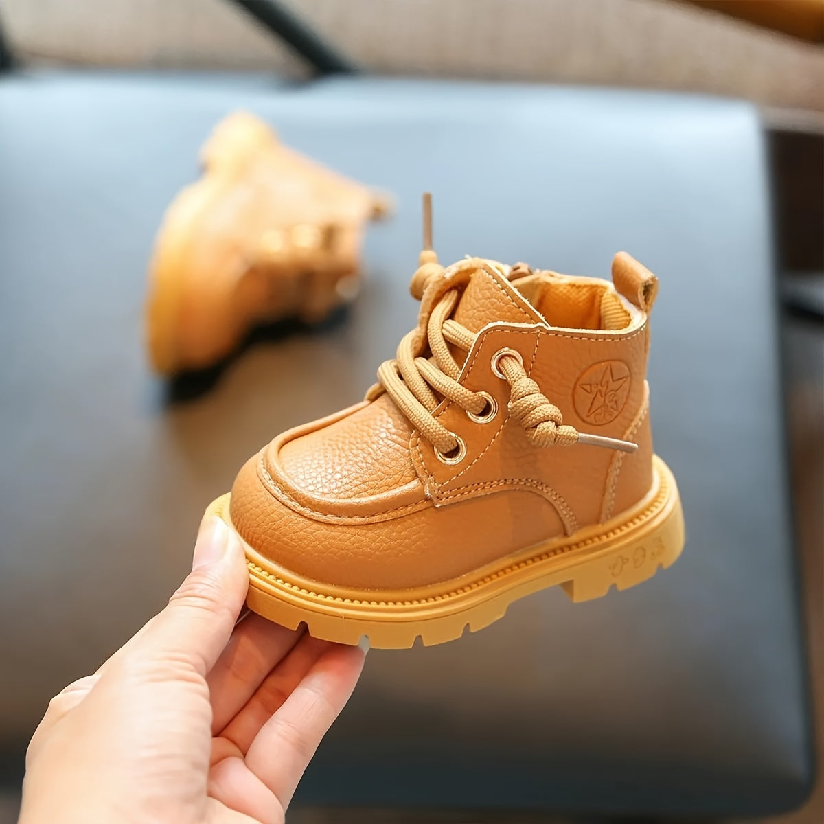 Unisex Baby Ankle Boots Vintage Style Toddler Mid-Top with Zipper PVC Sole