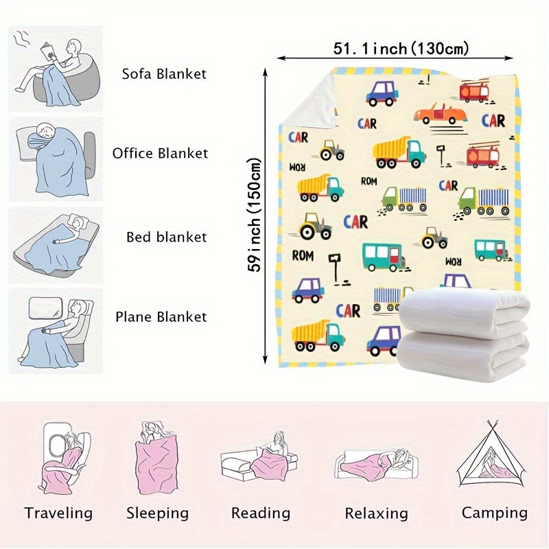 Kids Cartoon Car and Truck Print Flannel Wearable Blanket Soft Warm Tear-Resistant