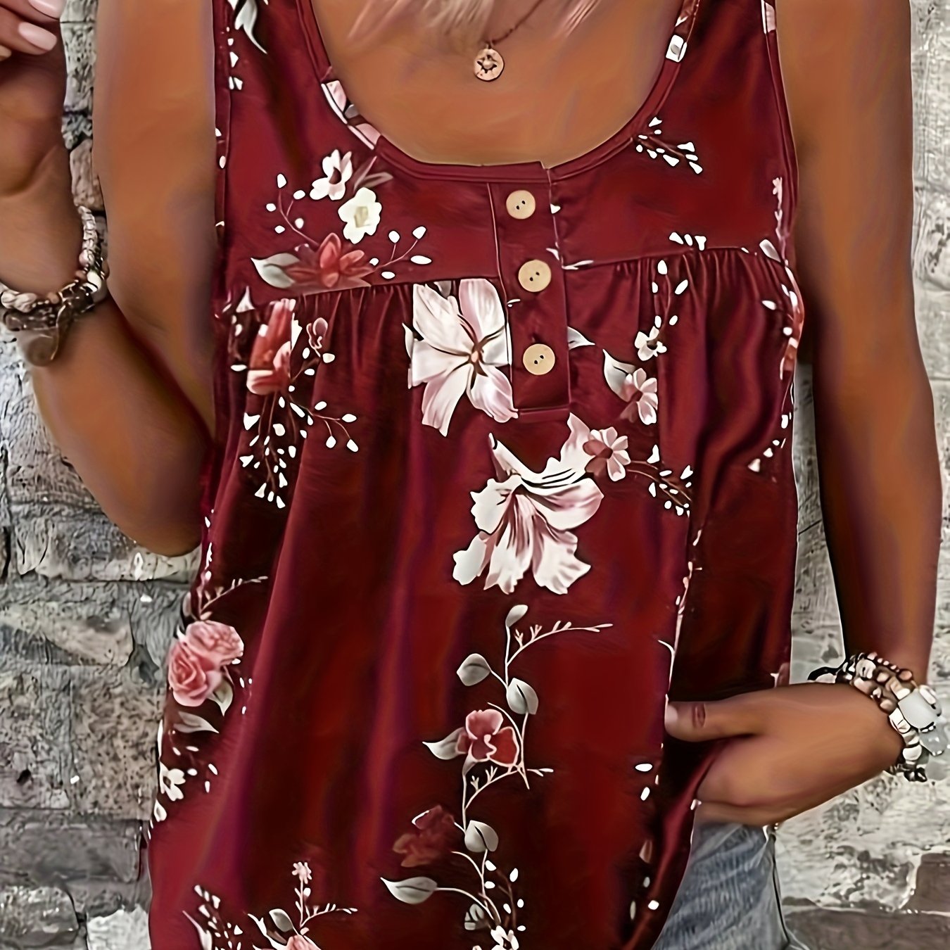 Plus Size Floral Print Tank Top Sleeveless Summer Casual Women