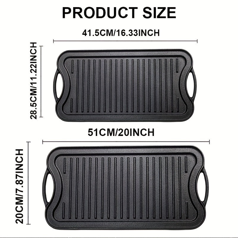 To‘g‘ri to‘rtburchakli quyma temir qozon, qaytariladigan qovurish panasi va chuqur qovurish grili bilan birga, bir nechta pishirish maqsadlari uchun mos. Ushbu yopishqoq sayohat oshxona anjomlari qora rangda.