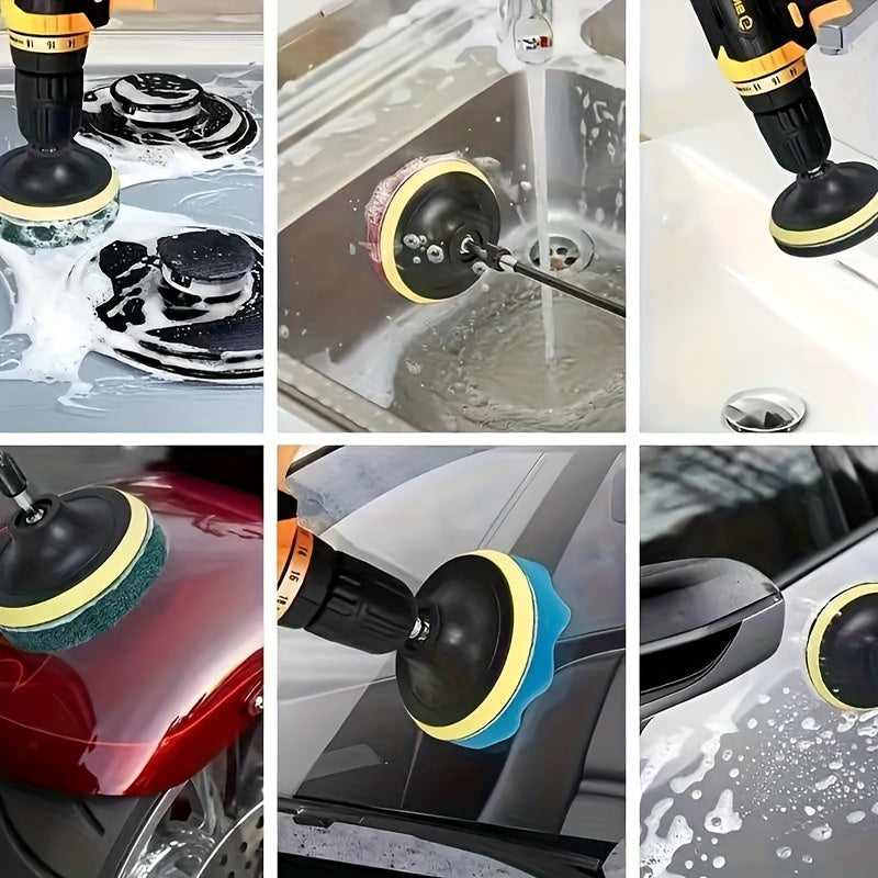 Juego de 19 accesorios de cepillos para taladro para limpiar vehículos y hogar con almohadillas de lijado