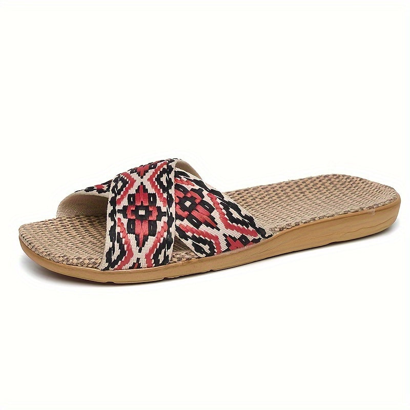 Women Linen Slip-On Indoor House Shoes Open Toe Comfortable