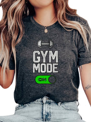 Women's Plus Size Gray Gym Graphic Print T-Shirt with Dumbbell Design