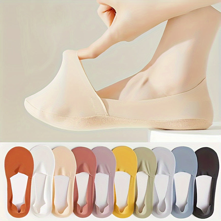 Women Ice Silk Invisible Socks 5 Pairs Non-Slip Breathable Low Cut