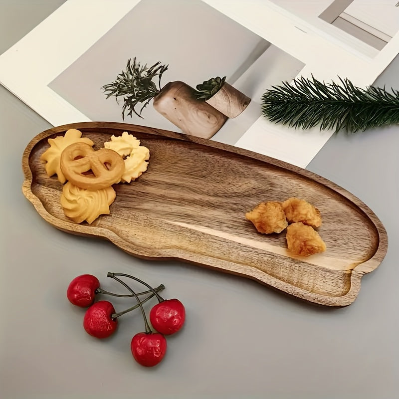 Acacia Wood Serving Tray Irregular Shape with Smooth Polished Surface for Cheese Bread Fruits Vegetables