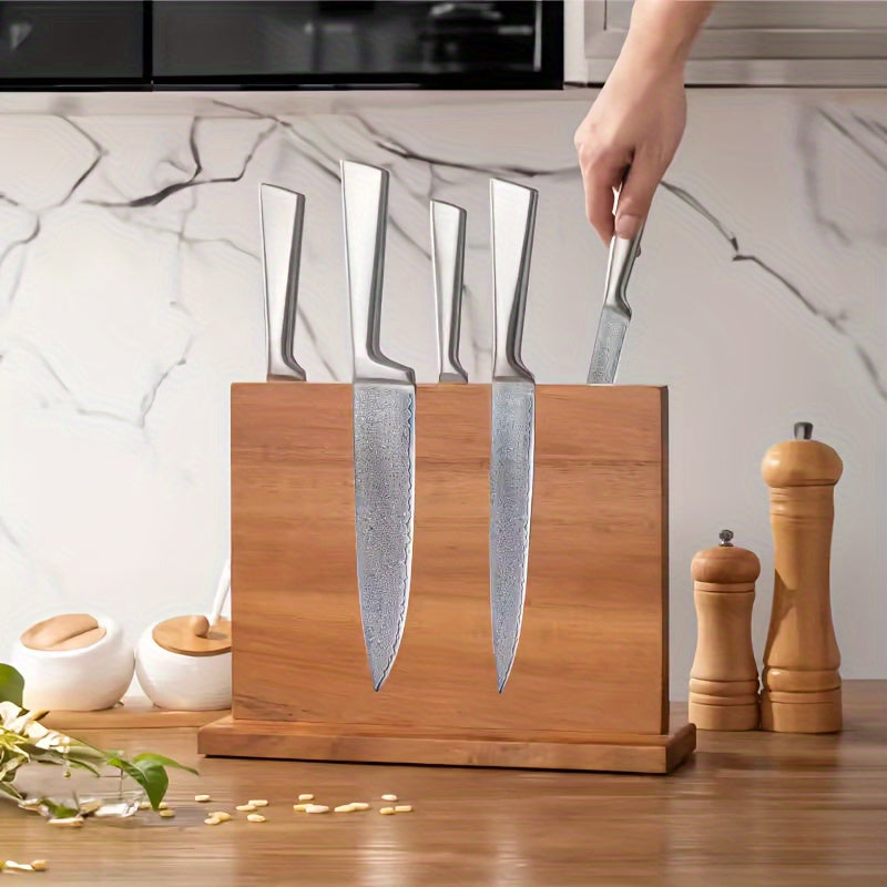 Thickened Acacia Wood Double-Sided Magnetic Knife Holder Kitchen Organizer