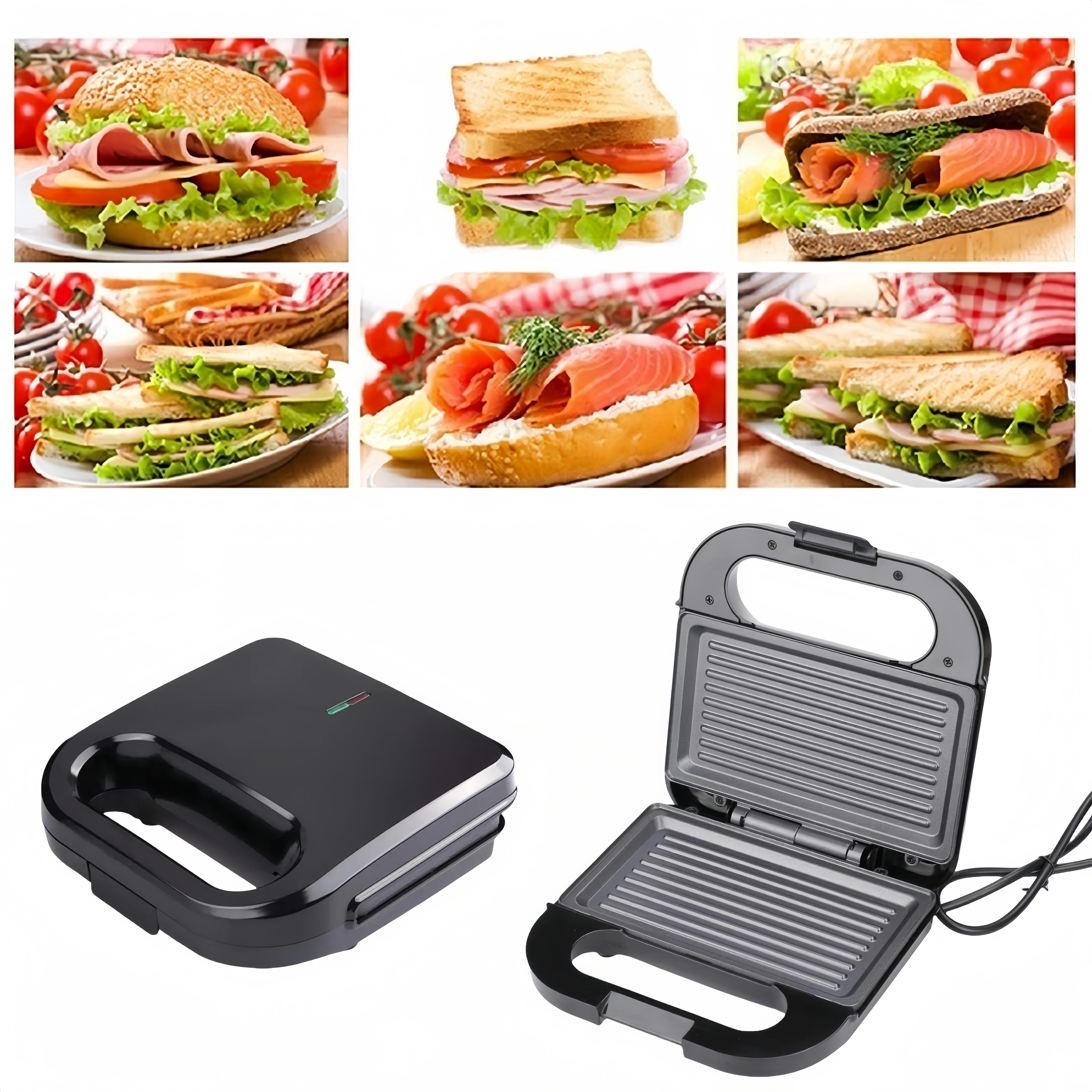 Double-Sided 750W Sandwich Maker with Non-Stick Coating for Toast Waffles Veggies