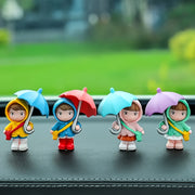 Girls Umbrella Girl Figurines 4pcs Set Durable ABS Dashboard Home Decor