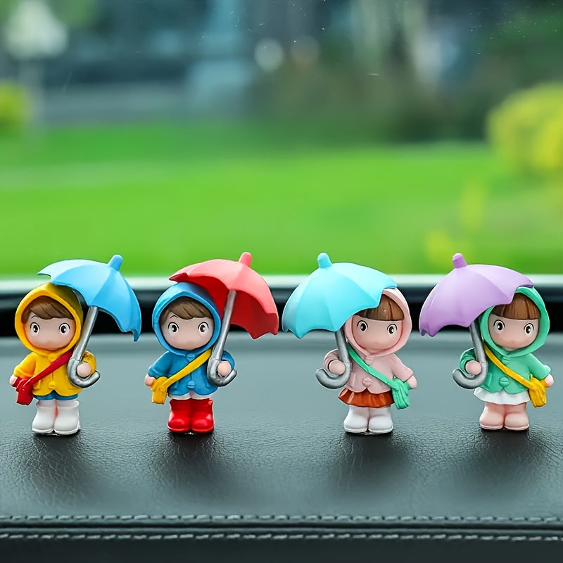 Girls Umbrella Girl Figurines 4pcs Set Durable ABS Dashboard Home Decor