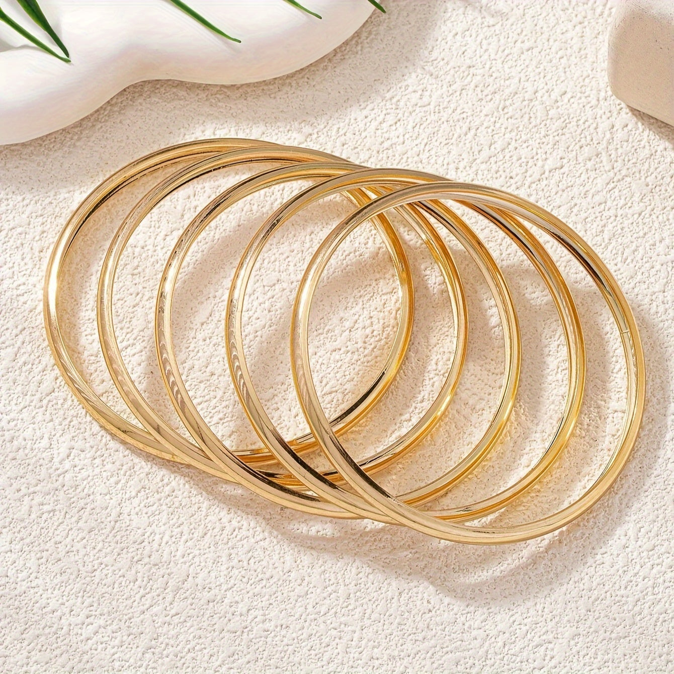 Set of 5 Gold-Plated Iron Bohemian Stackable Bangle Bracelets for Women