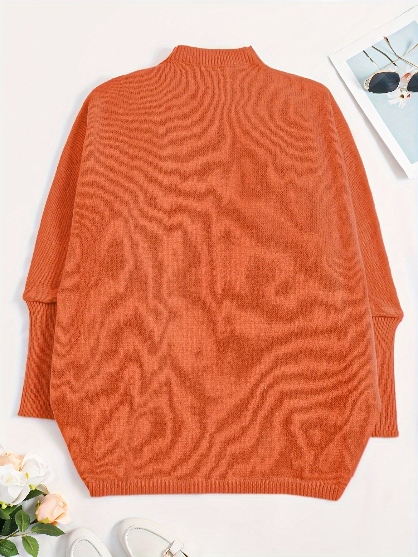Women's Large Size Solid Color Bat Sleeve Cardigan Sweater for Fall Winter