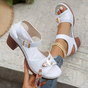 Women’s Light Blue Chunky Heel Shoes Open Toe Summer Fashion