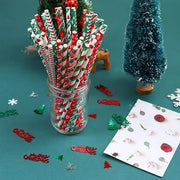 25 Pieces Christmas Paper Straws Snowflake Tree Patterns Biodegradable Holiday Party Supplies