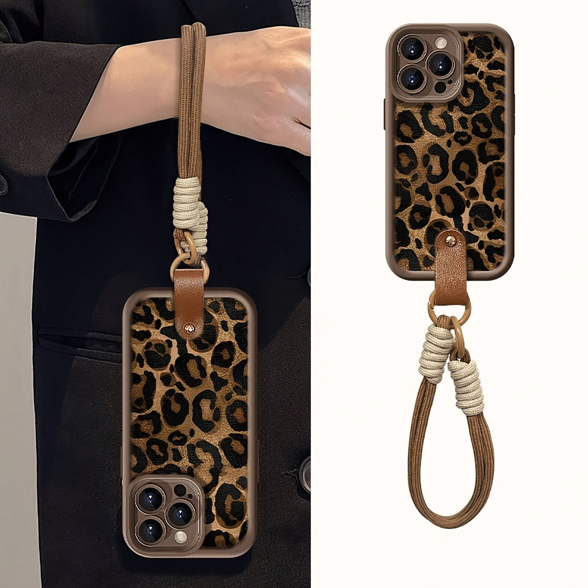 Brown Leopard Print TPU Lanyard with Lens Protection