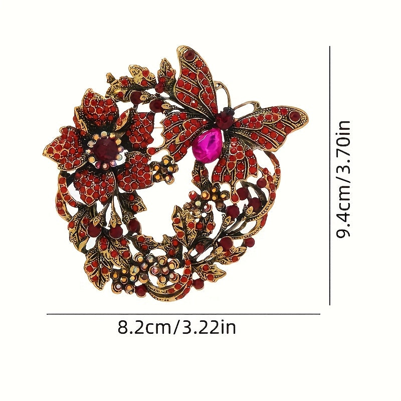 Vintage Butterfly Brooch Pin Alloy Floral Wreath Elegant Jewelry for Coats and Suits