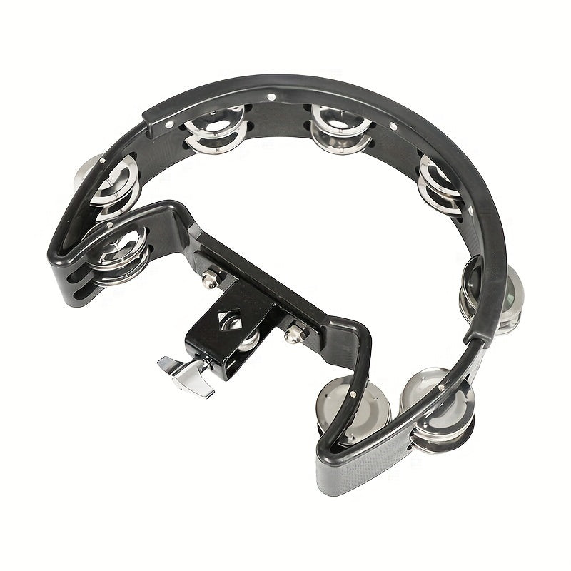 Premium Double Row Jingle Bell Tambourine with Stand Red Black Noise-Reducing Polymer Edge