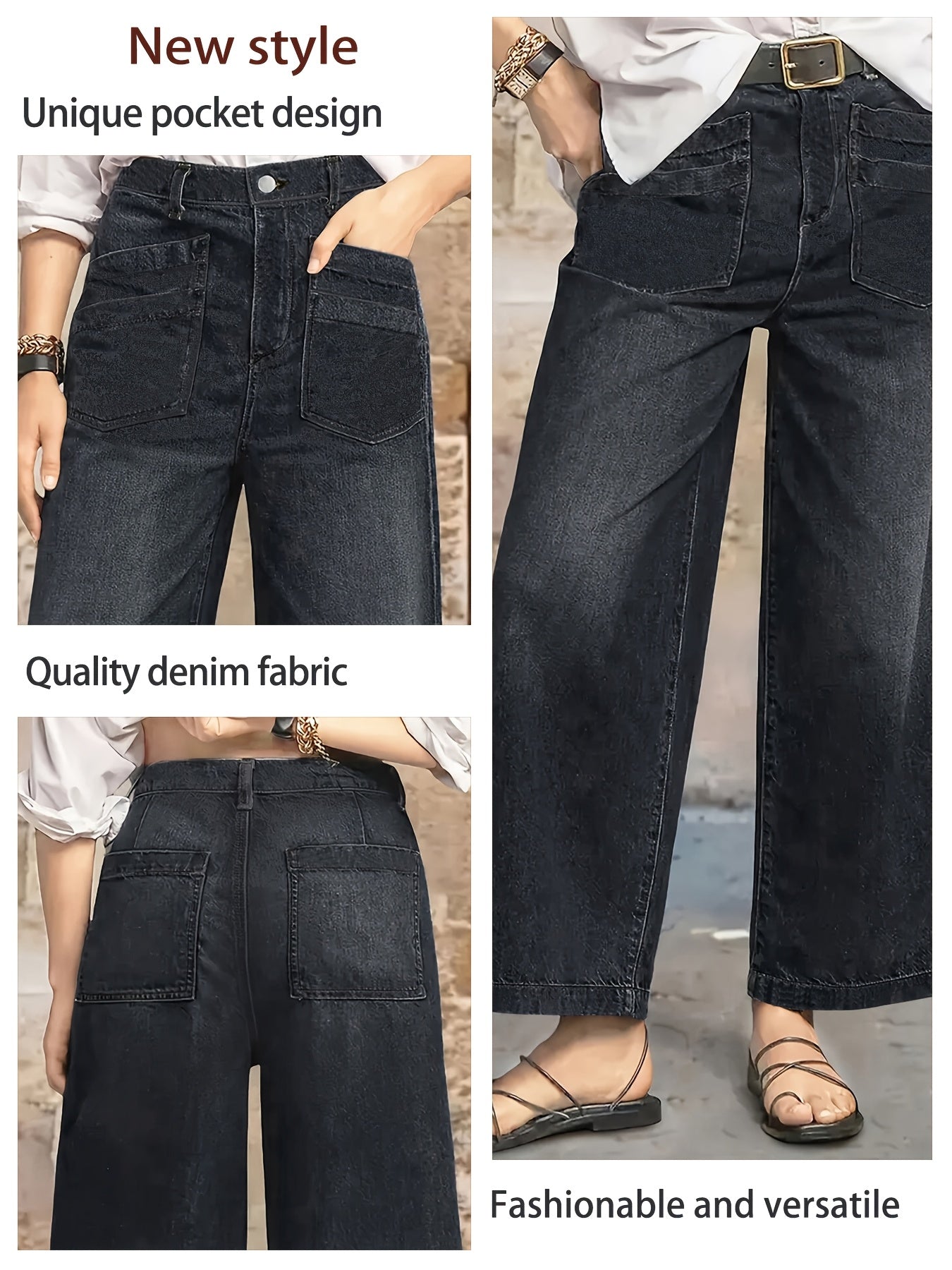 Women Plus Size Elastic Loose Fit Straight Leg Jeans Casual Denim