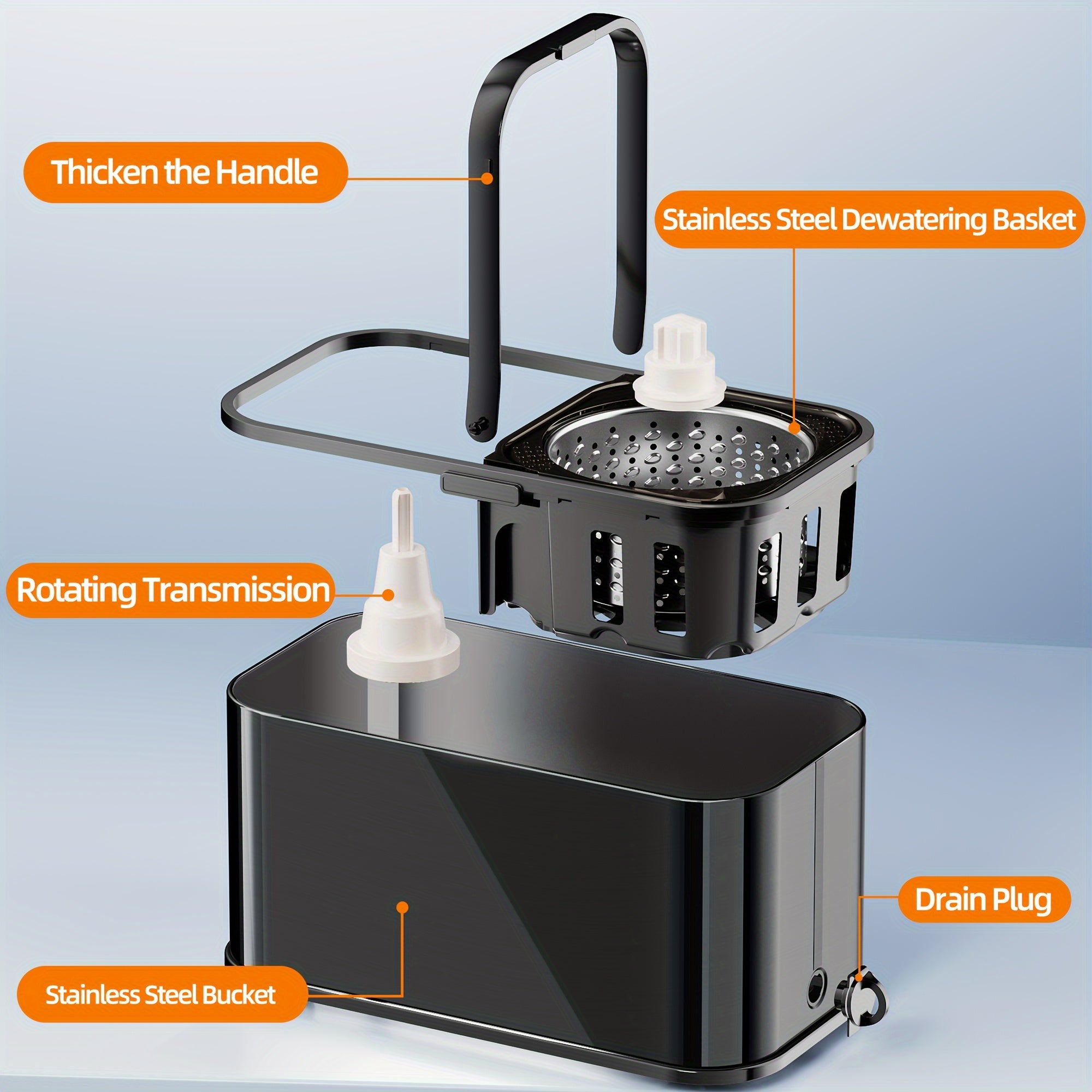 Stainless Steel Self-Wringing Mop Set with 360° Rotating Head and Microfiber Pads