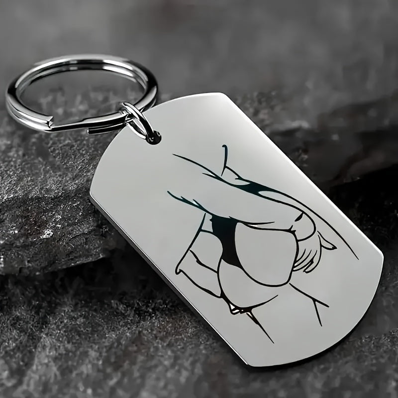Unisex Stainless Steel Keychain with Elegant Pattern Durable Car Key Ring