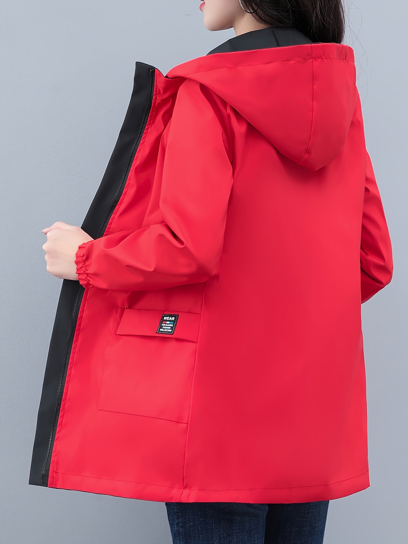 Women's Color Block Windbreaker Hoodie Jacket with Zipper Pockets for Spring Fall