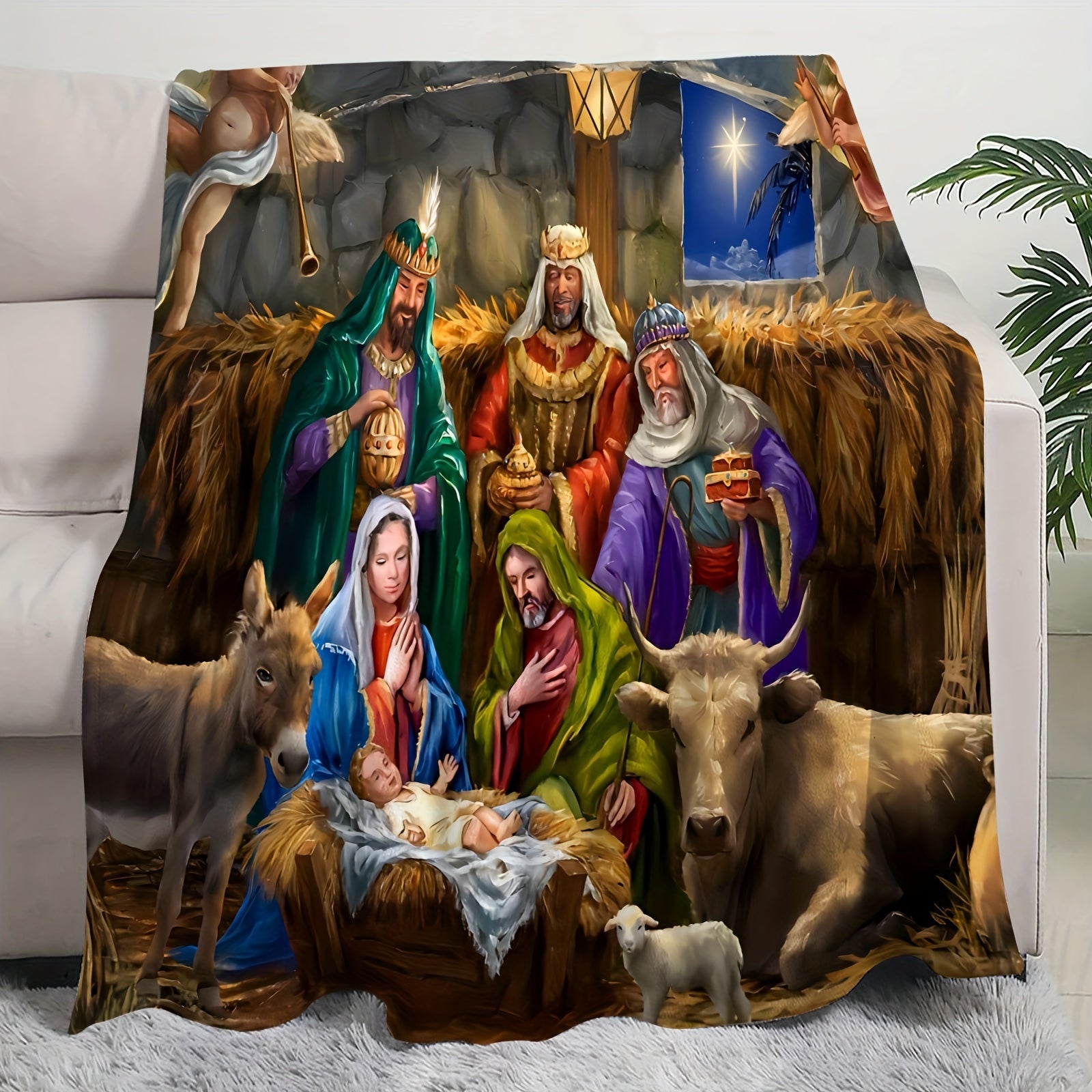 Jesus Christ Print Flannel Blanket Cozy Throw for Couch Sofa Bed Camping Travel