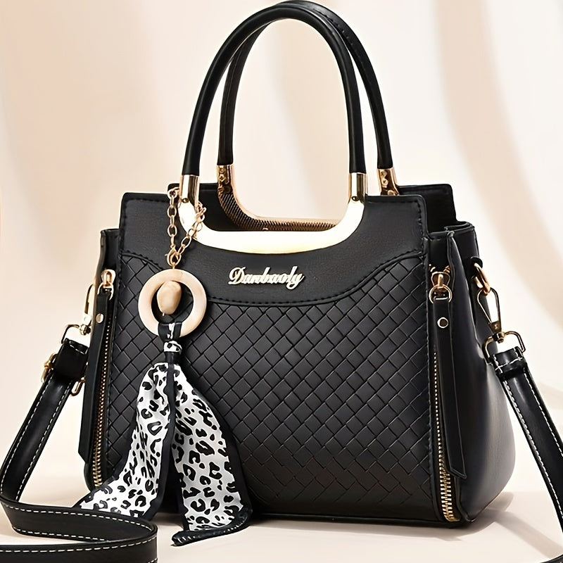 Pola nuqtali to'quv bilan bezatilgan zamonaviy oq xabarchi sumka - Onalar kuni sovg'asi, sozlanadigan kamar, rang o'chmaydigan, polyester astar, bosma yo'q.