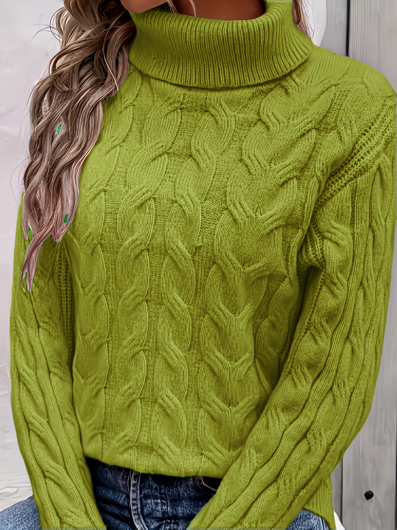 Women's High Neck Sweater Acrylic Polyester Knit Long Sleeve Top