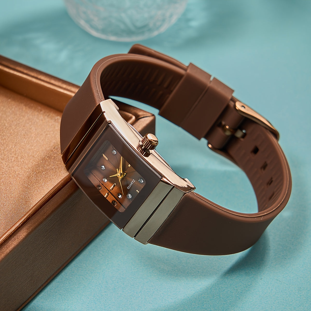 Women's Square Quartz Wrist Watch with Silicone Band and Zinc Alloy Case