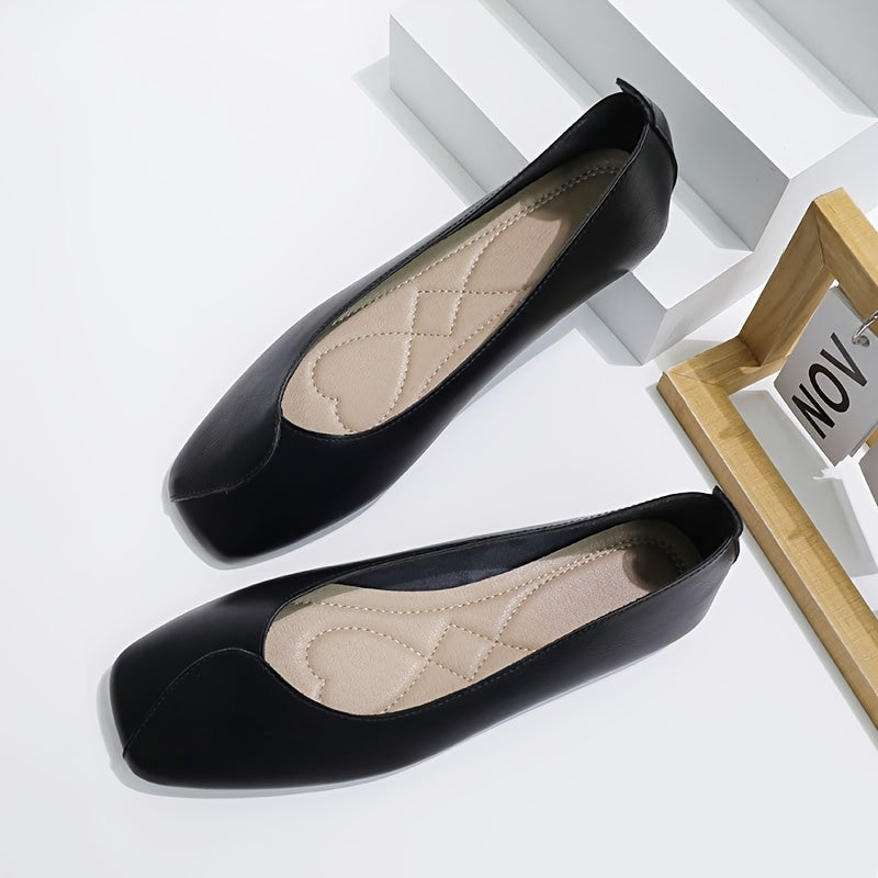 Женские балетки-лодочки с квадратным носком и ремешком на щиколотке в черном, коричневом и бежевом