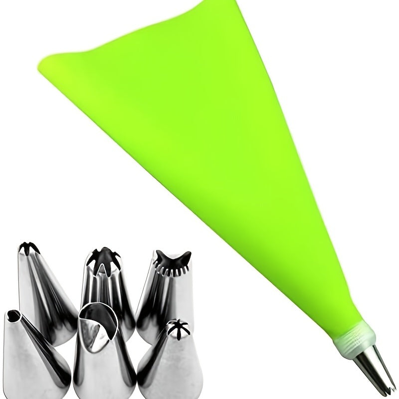 8-Piece Silicone Icing Piping Bag Set with Stainless Steel Nozzles for Cake Decorating