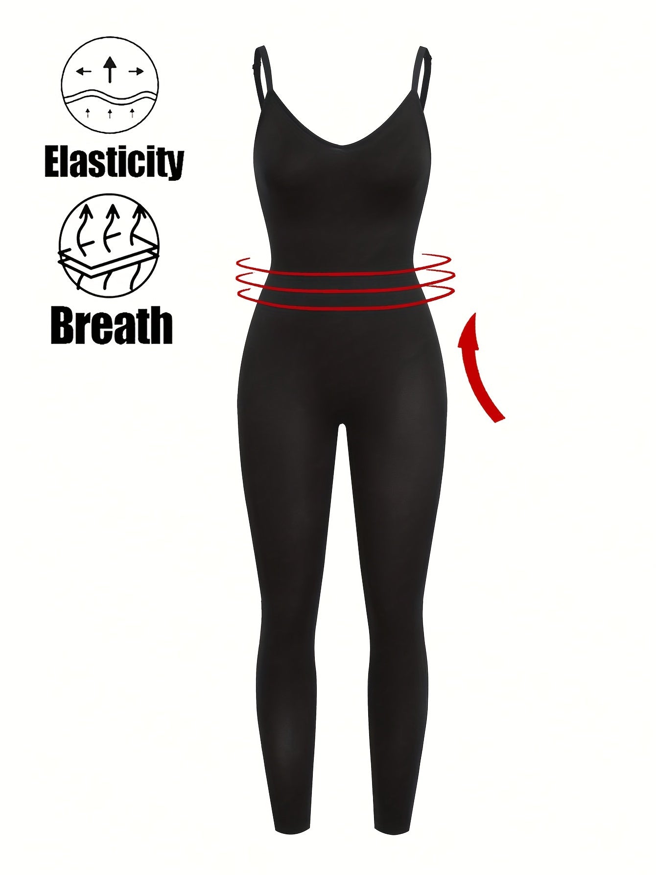 Backless Shaping Jumpsuit with Seamless Design Tummy Control Solid Color Knit Fabric