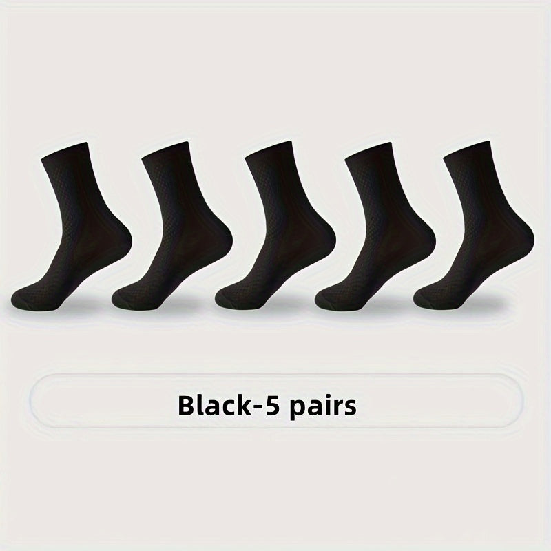 Men's Bamboo Fiber Crew Socks Set of 5 Breathable Anti-Odor Plaid
