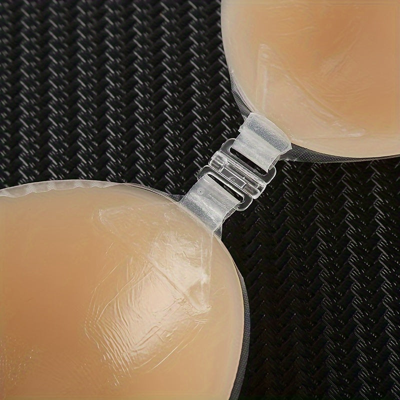 Silicone Strapless Invisible Bra with Self-Adhesive Backless Push-Up Nipple Covers for Women