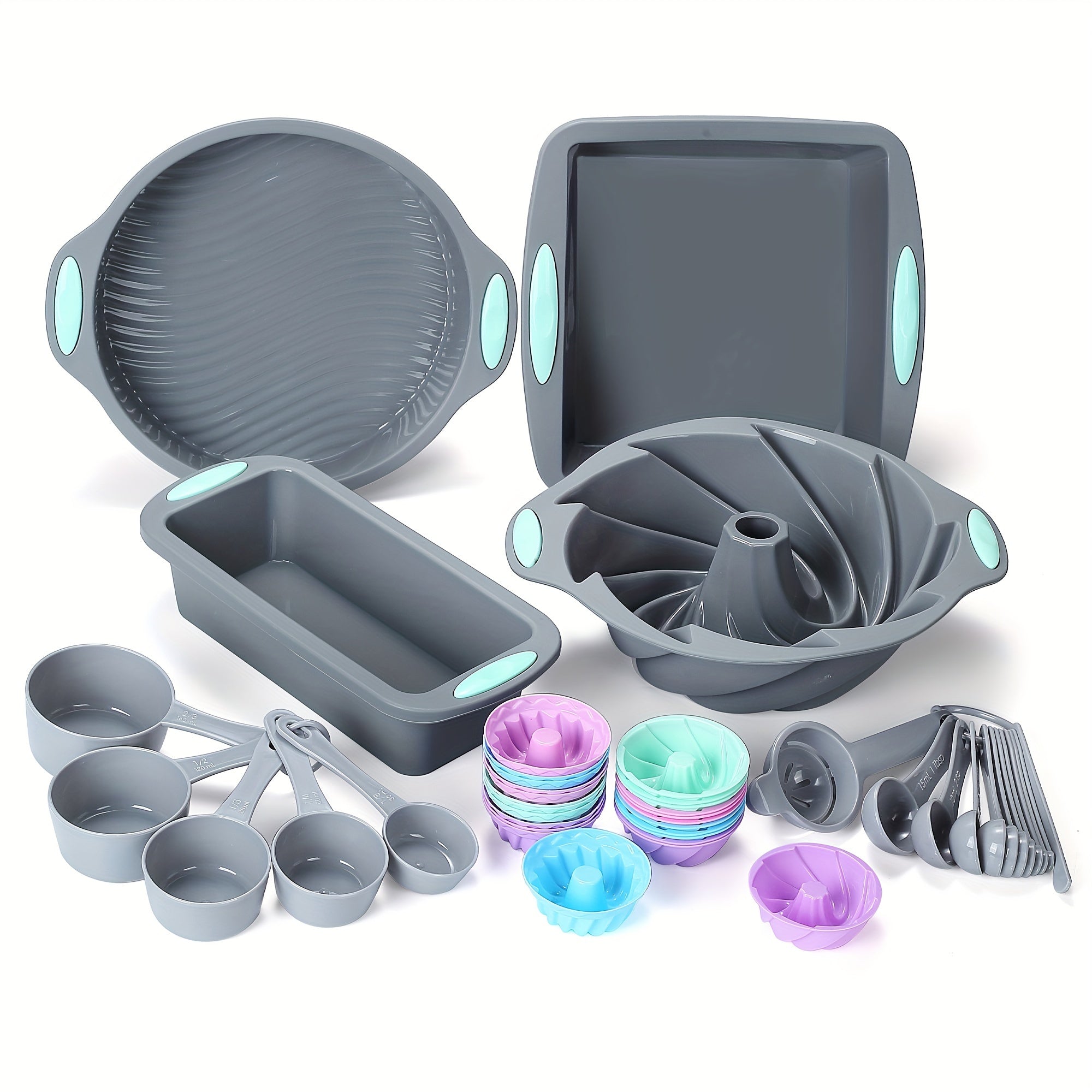 Silicone Baking Set 45 Pieces Nonstick Bakeware for Cookies Cakes Muffins