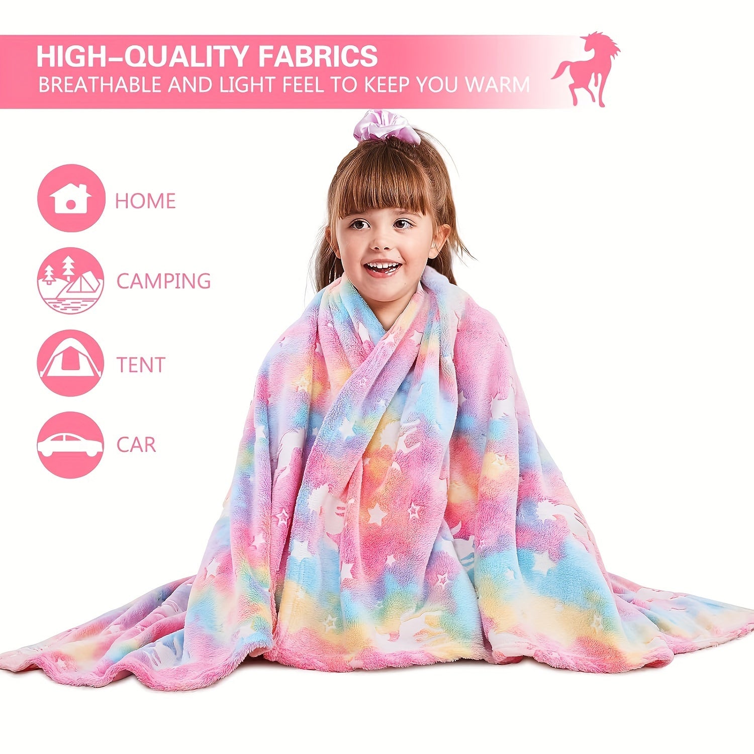Bolalar uchun Unicorn Glow in the Dark Throw Blanket, flanel, mo'rt, yorituvchi, anime, yotoq, divan, avtomobil, ofis
