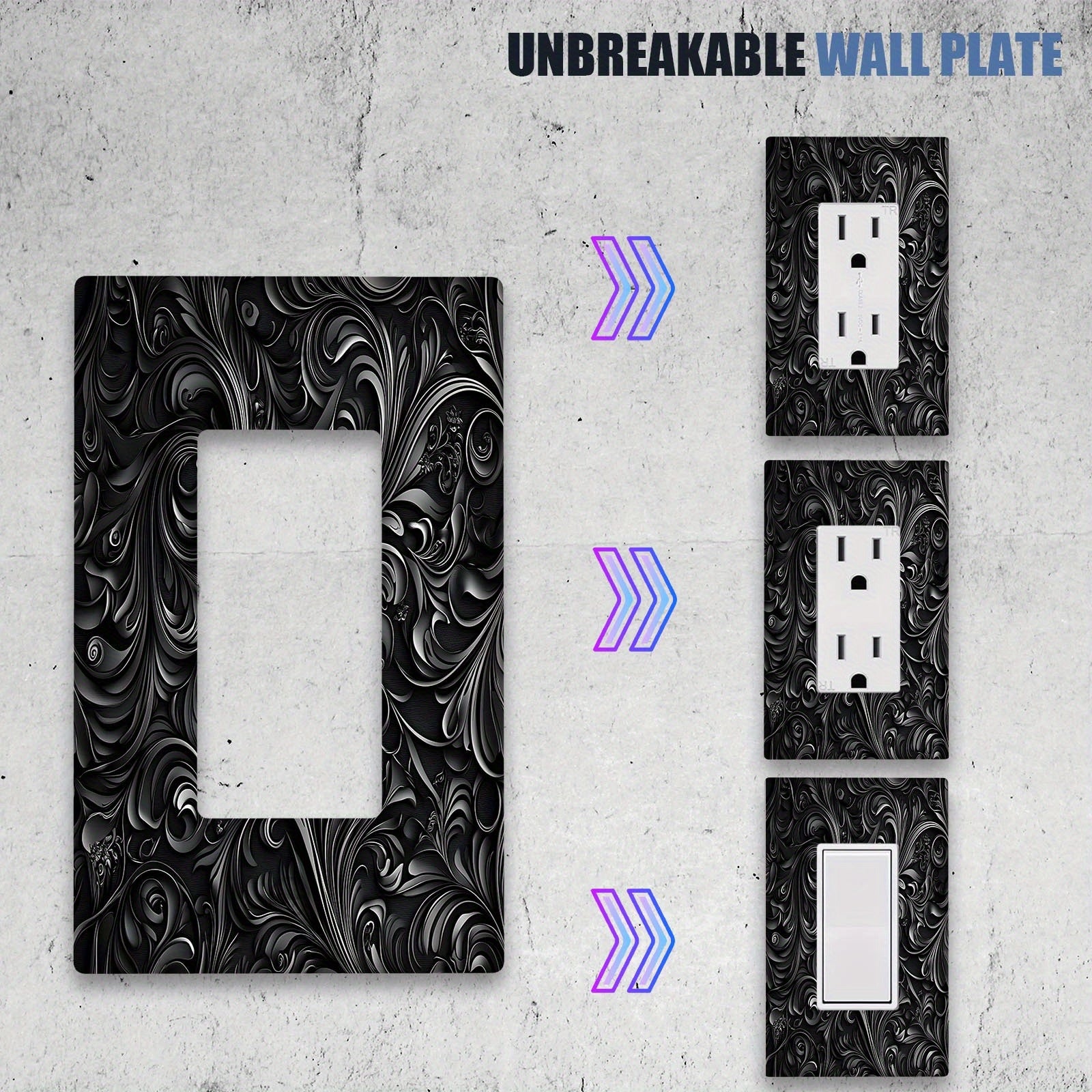 Placa de pared con estampado floral negro para cubiertas de interruptor y toma de corriente