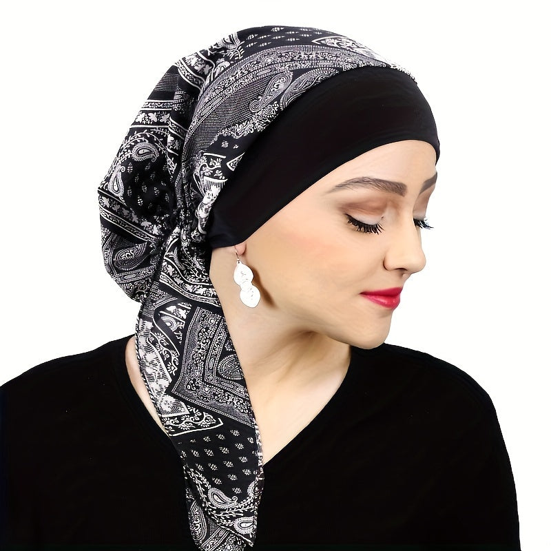 Kemo bemorlari uchun dantelli bog'ichli Paisley naqshli turban shlyapa