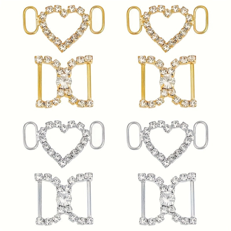 Unisex Metal Heart-Shaped Shoe Buckle Charms Rhinestone Accessories