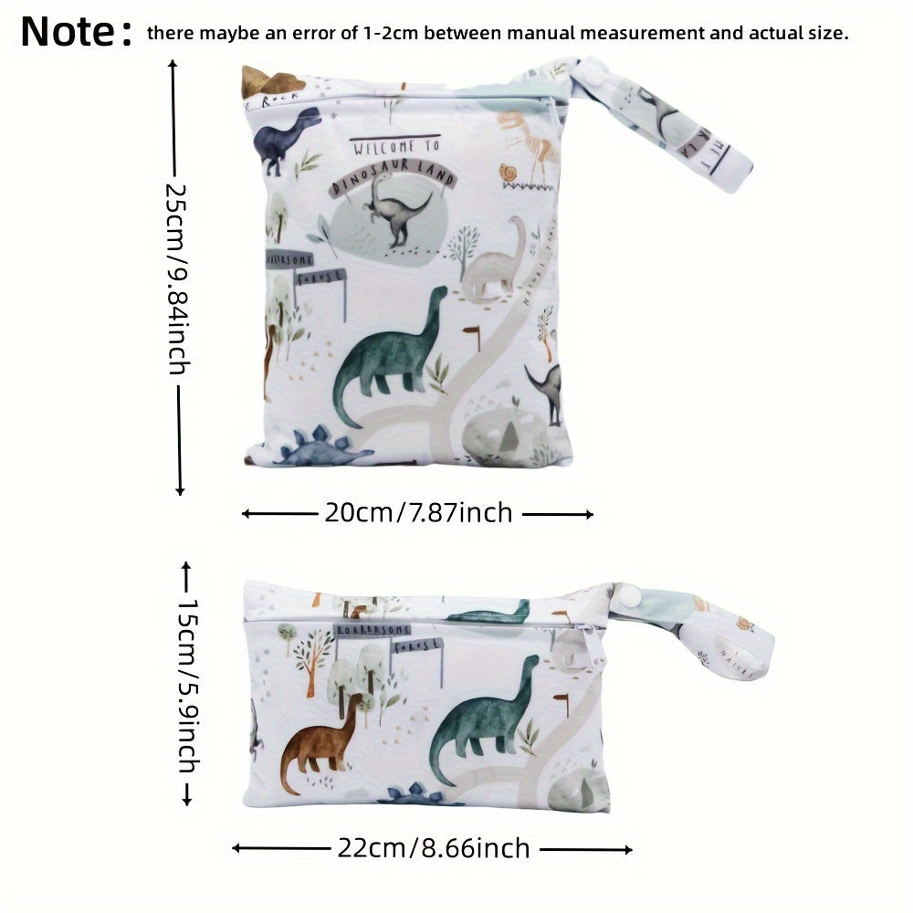 Set of 2 Dinosaur Print Waterproof Reusable Diaper and Wet Dry Bags for Baby and Toddler