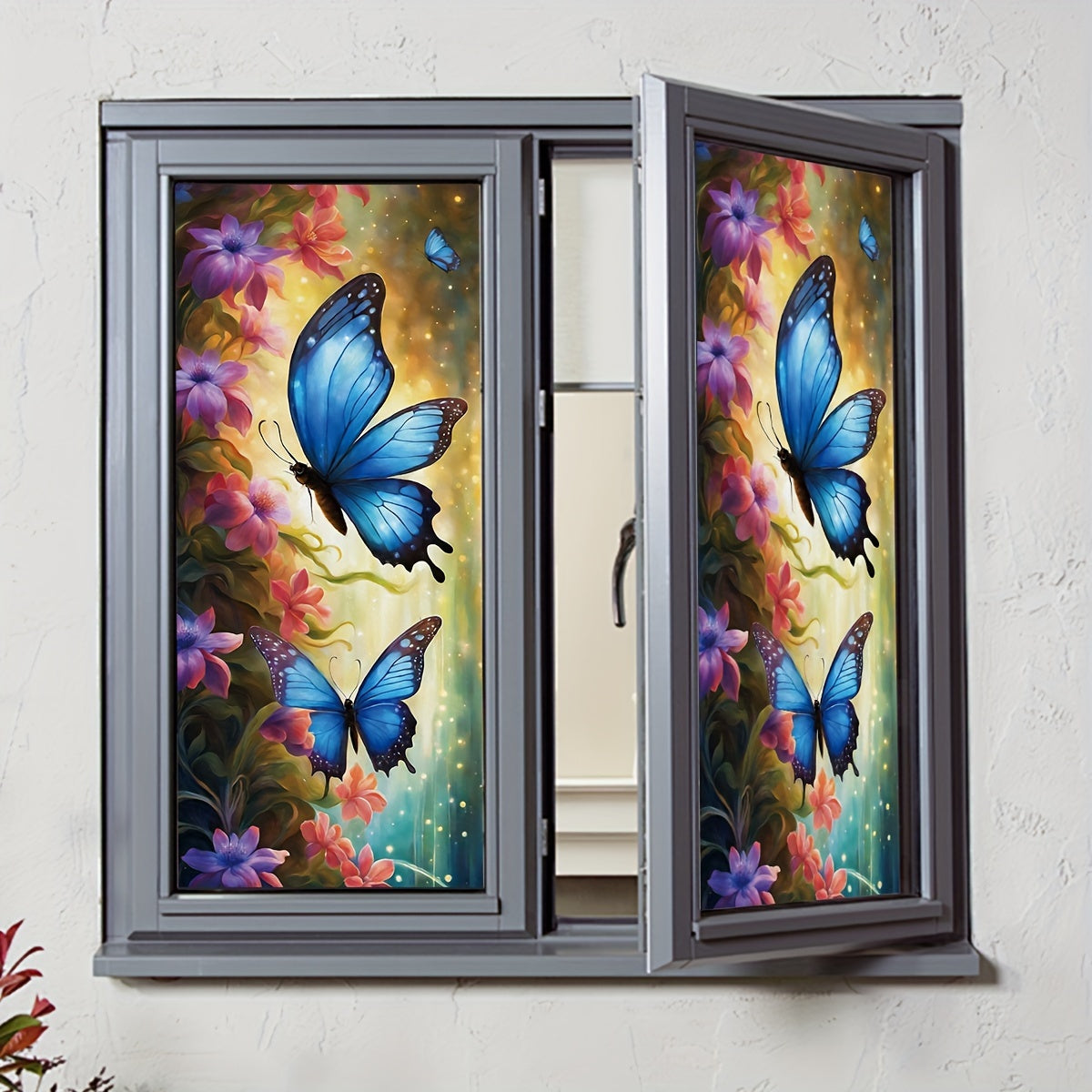 Frosted Window Film Boho Butterfly Flower Design 16mil Heat Insulation