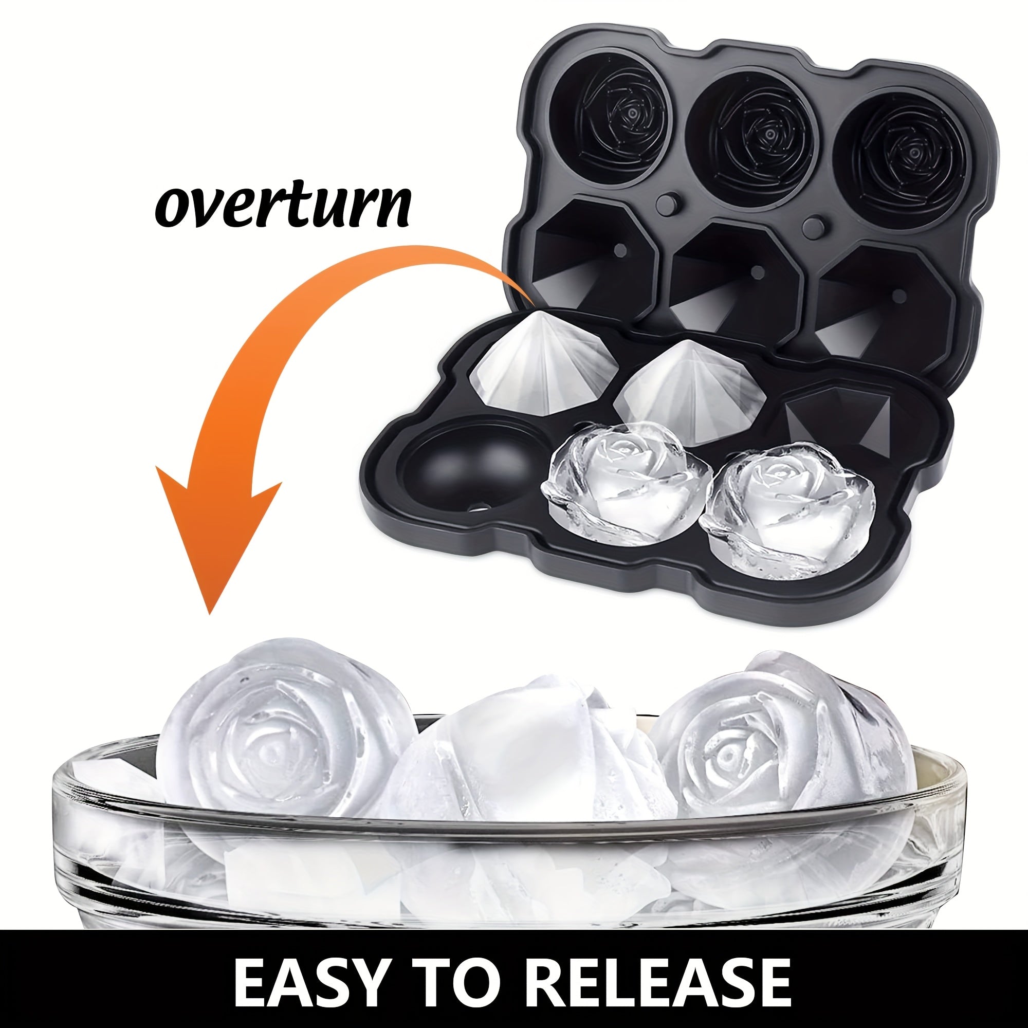 Silicone Ice Tray with Lid for Large Ice Cubes, 3-Chamber Diamond Ball, Suitable for Party Drinks