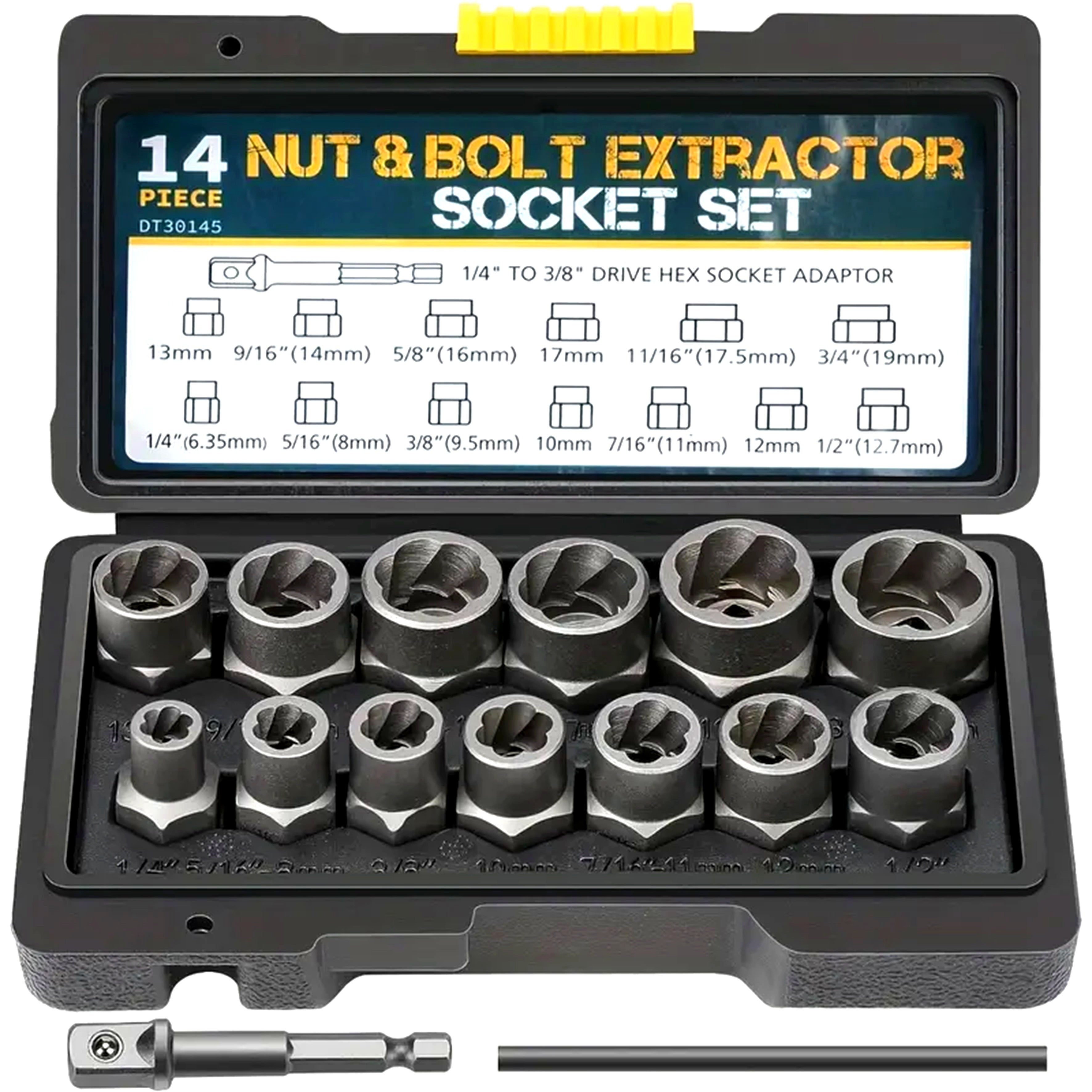 15pcs Nut Extractor Set Bolt and Nut Remover with Socket Adapter for Damaged Bolts