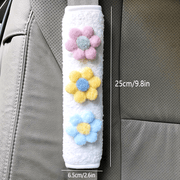 2 piezas de protectores de hombro para cinturón de seguridad de coche con diseño floral y peluche, cubiertas de seguro